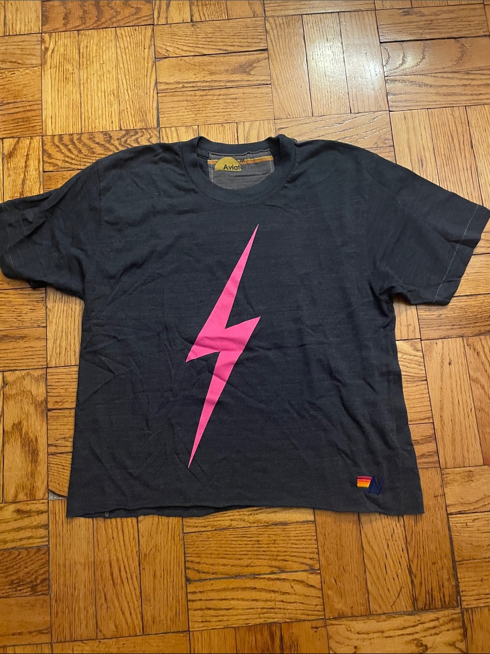 Aviator Nation - Bolt Boyfriend Tee - Charcoal/ Neon Pink - size M - New